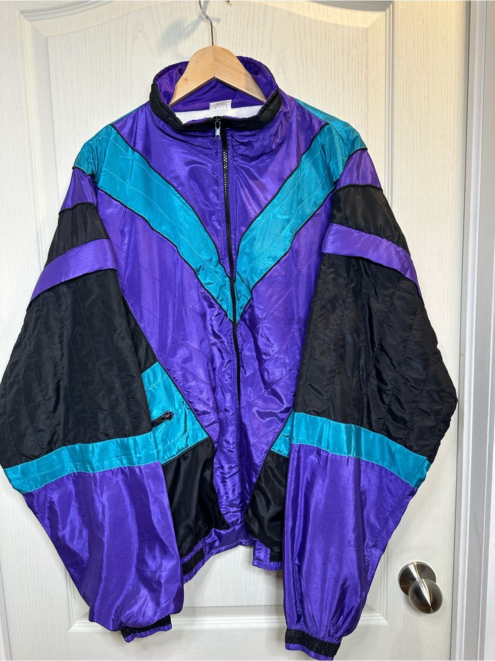 Vintage Colorblock Windbreaker Jacket - Purple & Teal with removable sleeves